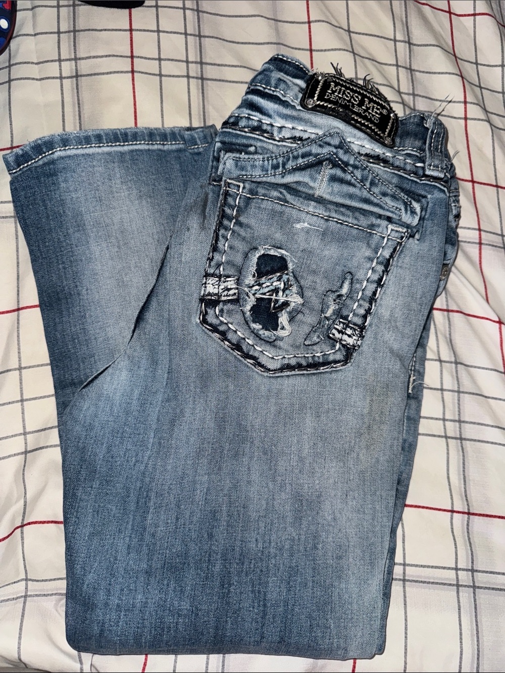 Miss Me Light Blue Distressed Embroidered capri - Picture 5 of 5